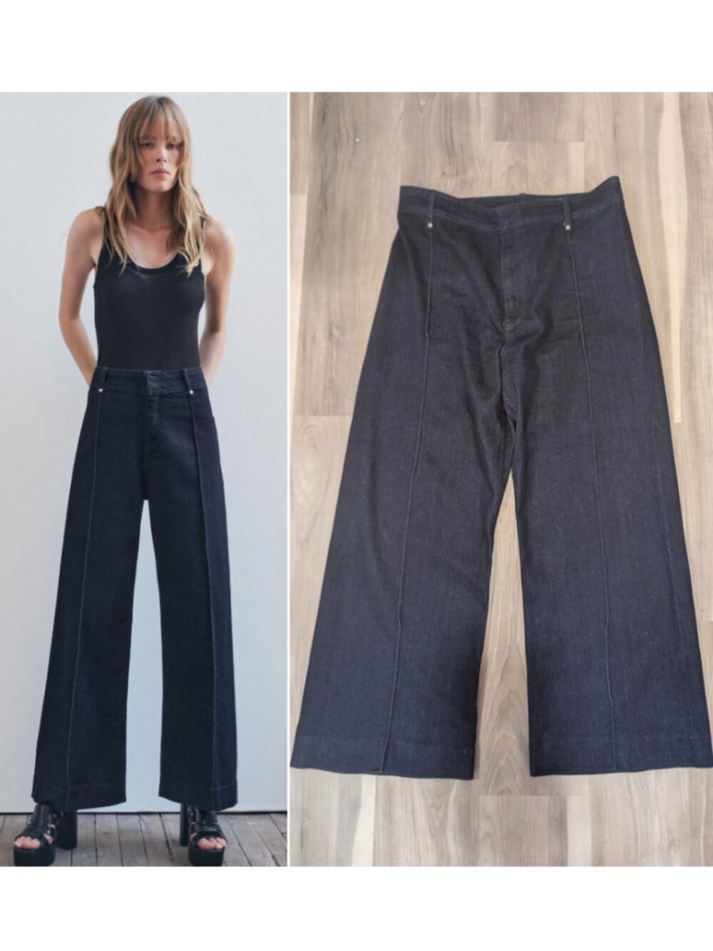 ZARA | Z1975 High-Rise Wide-Leg Marine Jeans In Raw Dark Indigo